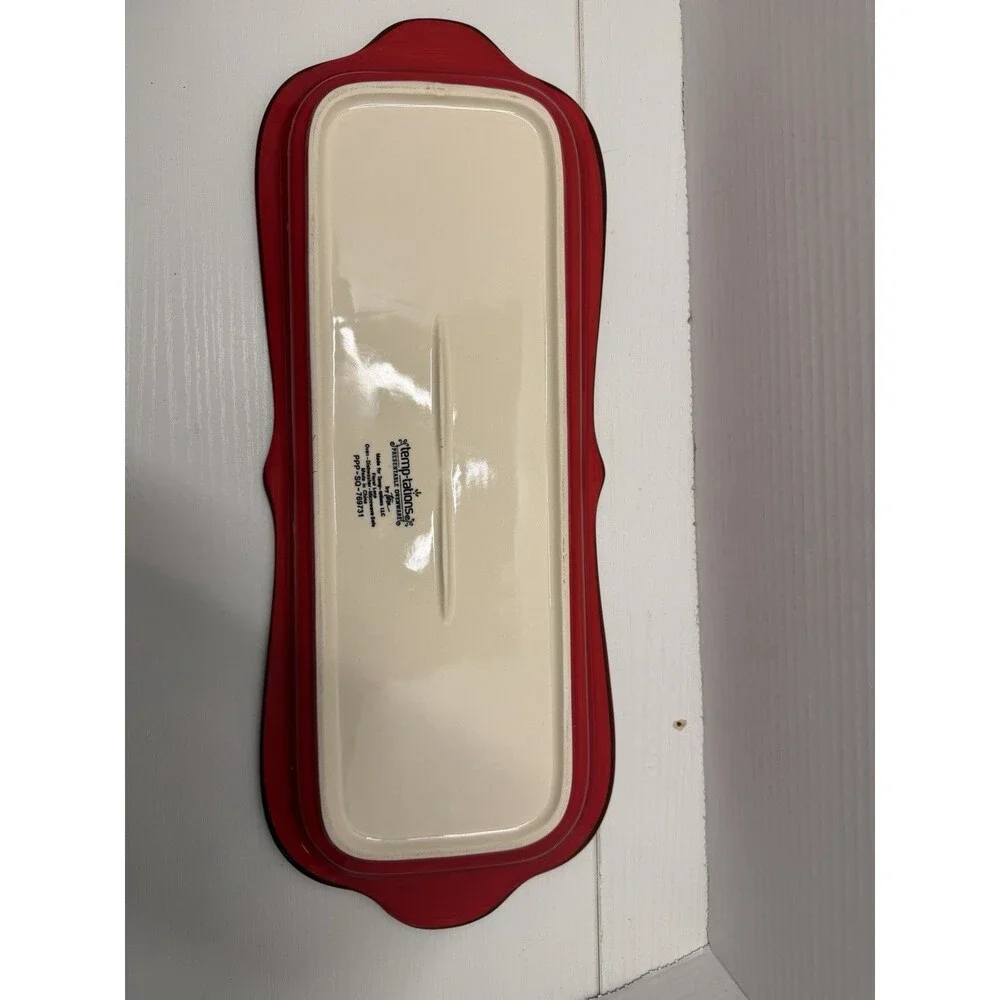 Temp-tation By Tara Presentable Ovenware Serving Plate Red Floral Lace